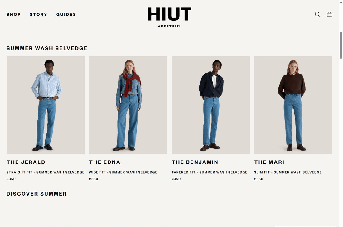 Hiut Denim独立站产品页,一条牛仔裤定价350英镑的品牌溢价