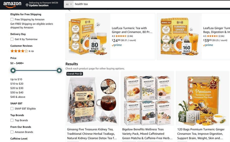 亚马逊上搜health tea的商品列表，做联盟营销挂这类链接拿成交佣金