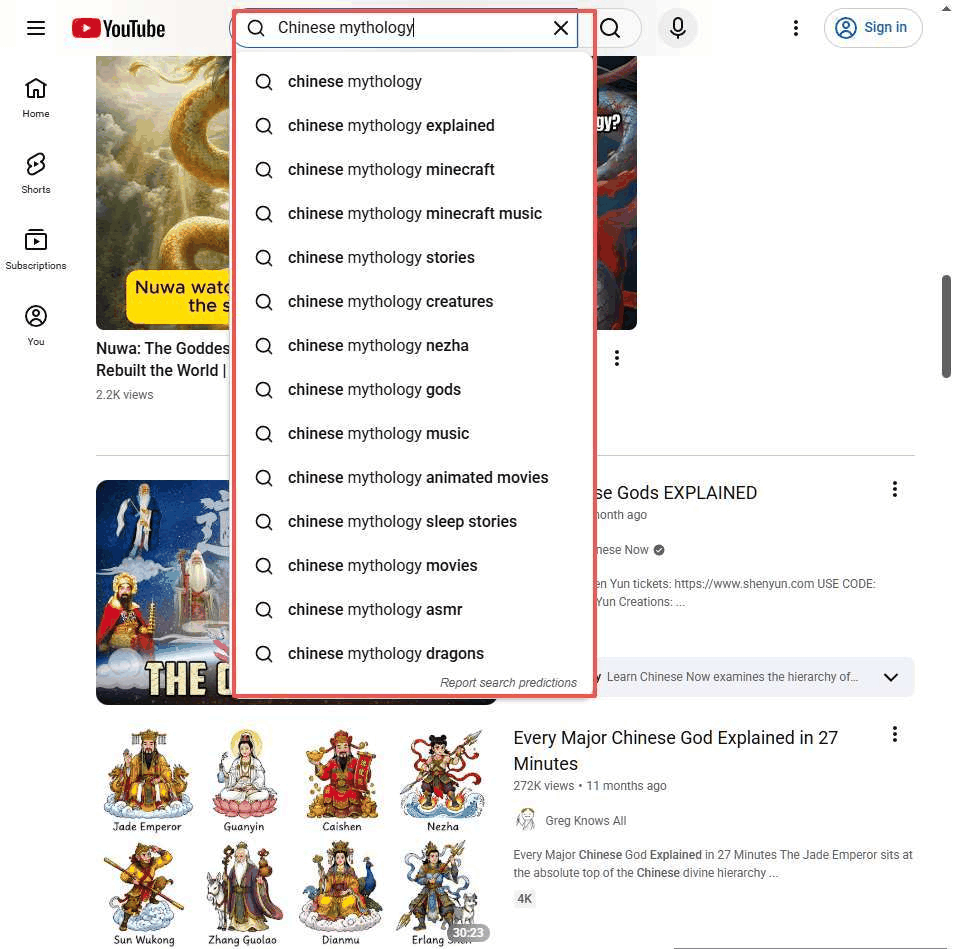 YouTube搜索框自动补全,展示老外真在搜的中国文化词