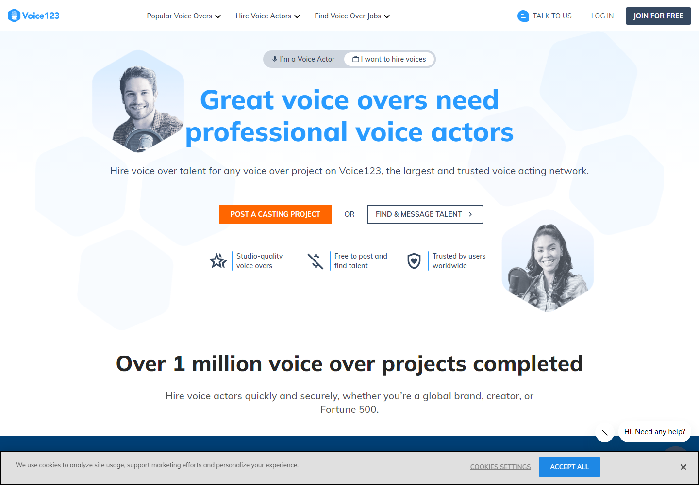 Voice123首页,配音演员挂个人主页等客户来约的平台